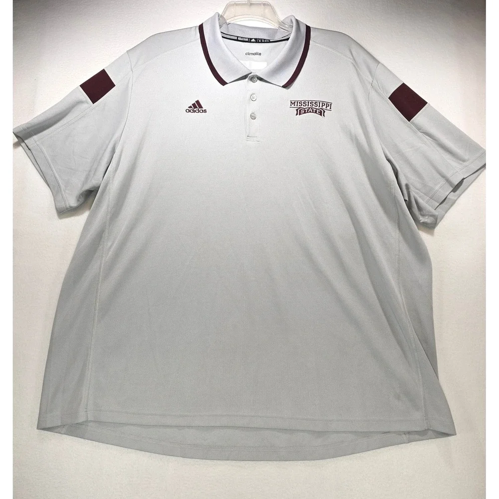 Adidas Mississippi State Bulldogs Climalite Polo Shirt Mens 3XL Gray Maroon